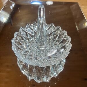Elegant Glass Ring Holder scalloped edge, diamond cut, Crystal trinket dish